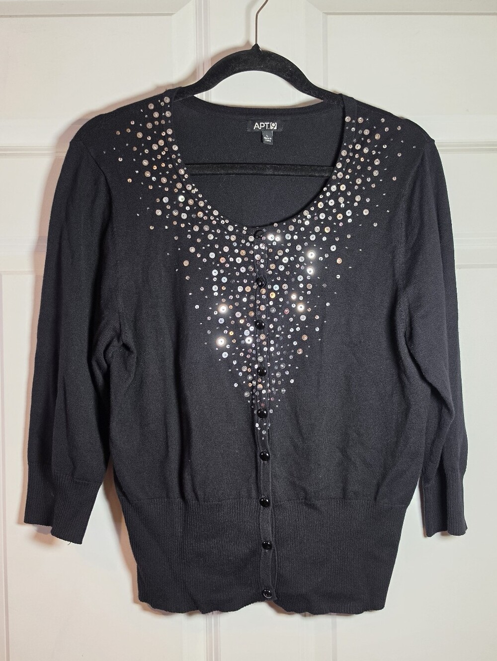 Apt. 9 Black Sequin Embellished Button-Front Women's Cardigan Sweater L